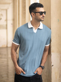 Powerlook SS25 Self Design Contrast Polo Collar Pure Cotton T-Shirt