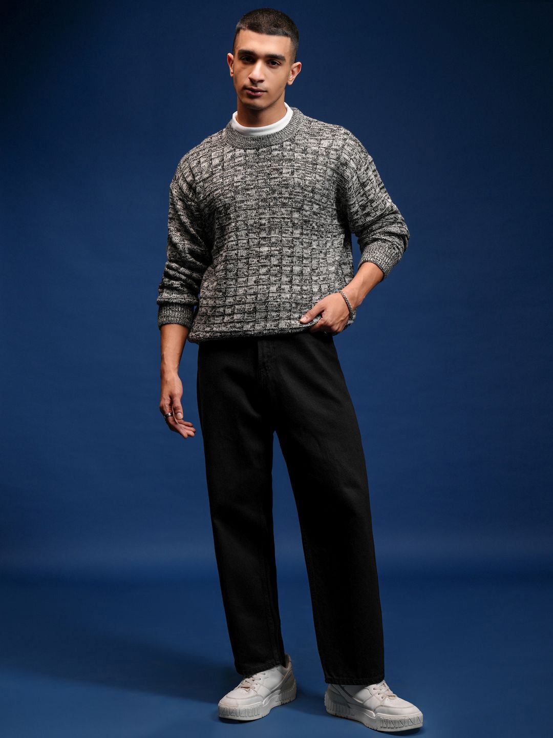 HIGHLANDER Men Round Neck Cable Knit Pullover