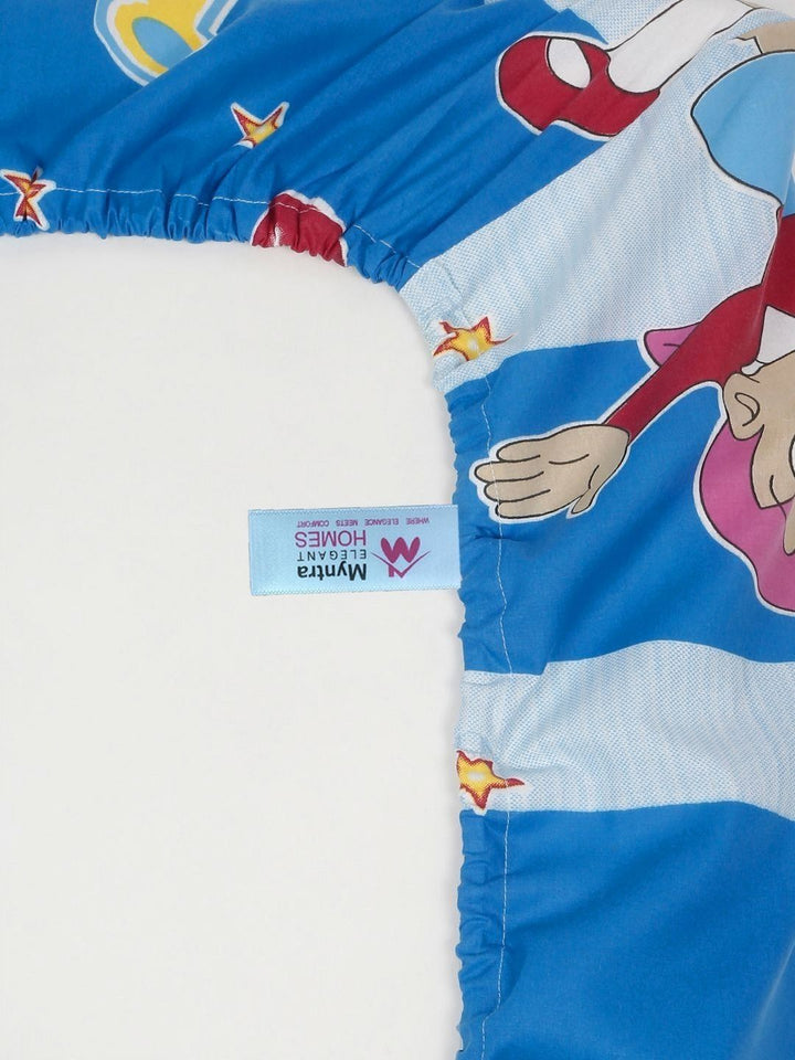 Myntra Elegant Homes Blue Cartoon Characters 400 TC King Bedsheet with 2 Pillow Covers