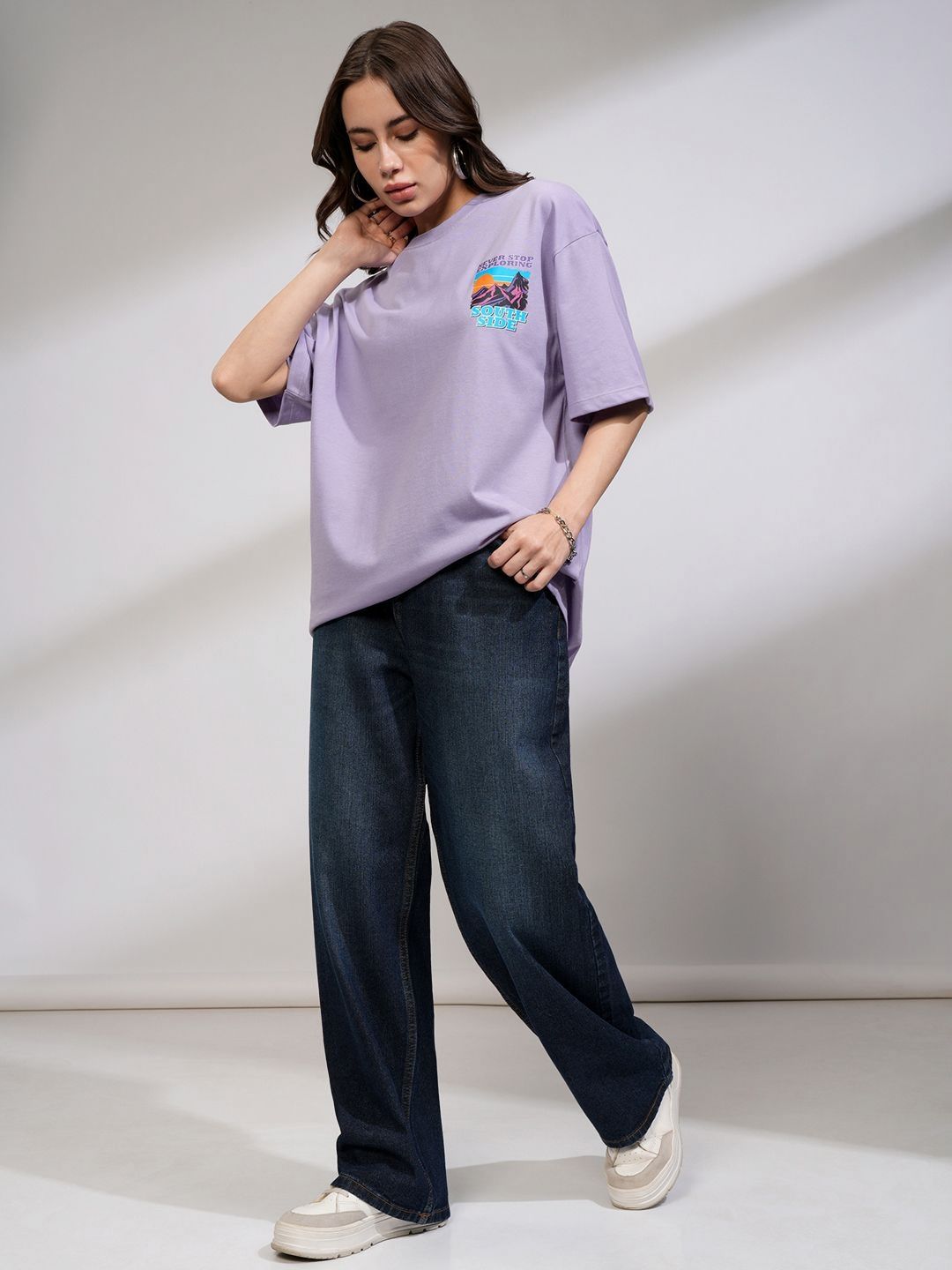 Street By Tokyo Talkies Women Oversized Chest Printed T-shirt
