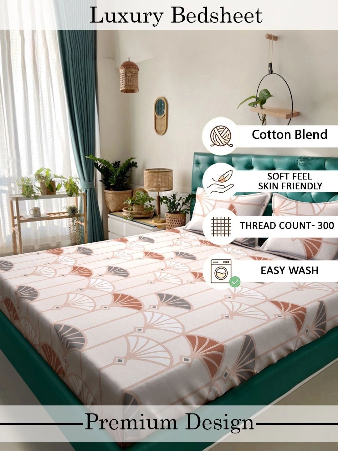 Myntra Elegant Homes Cream-Coloured & Peach-Coloured Floral 300 TC King Bedsheet with 2 Pillow Covers
