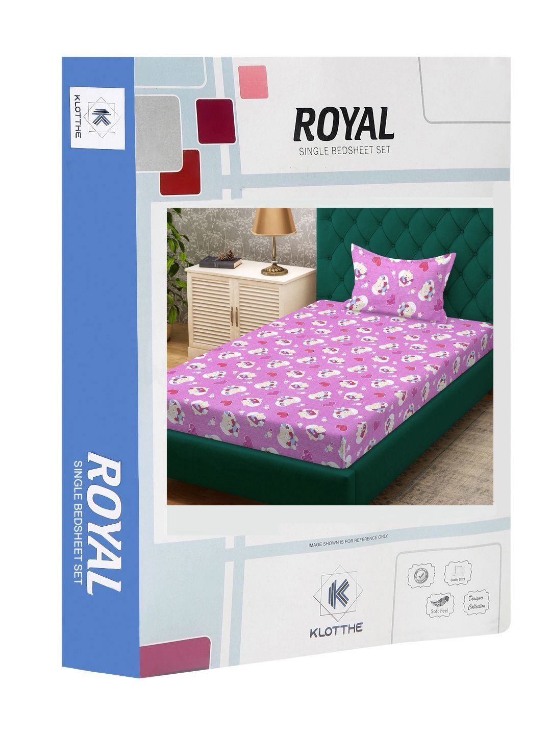 KLOTTHE Purple Conversational Pure Cotton 400 TC Single Superfine Bedsheet with a Pillow Cover-89 x 59 inches