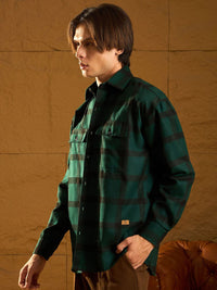 DENNISON Men Double Pocket Drop Shoulder Oversized Cotton Checked Shacket