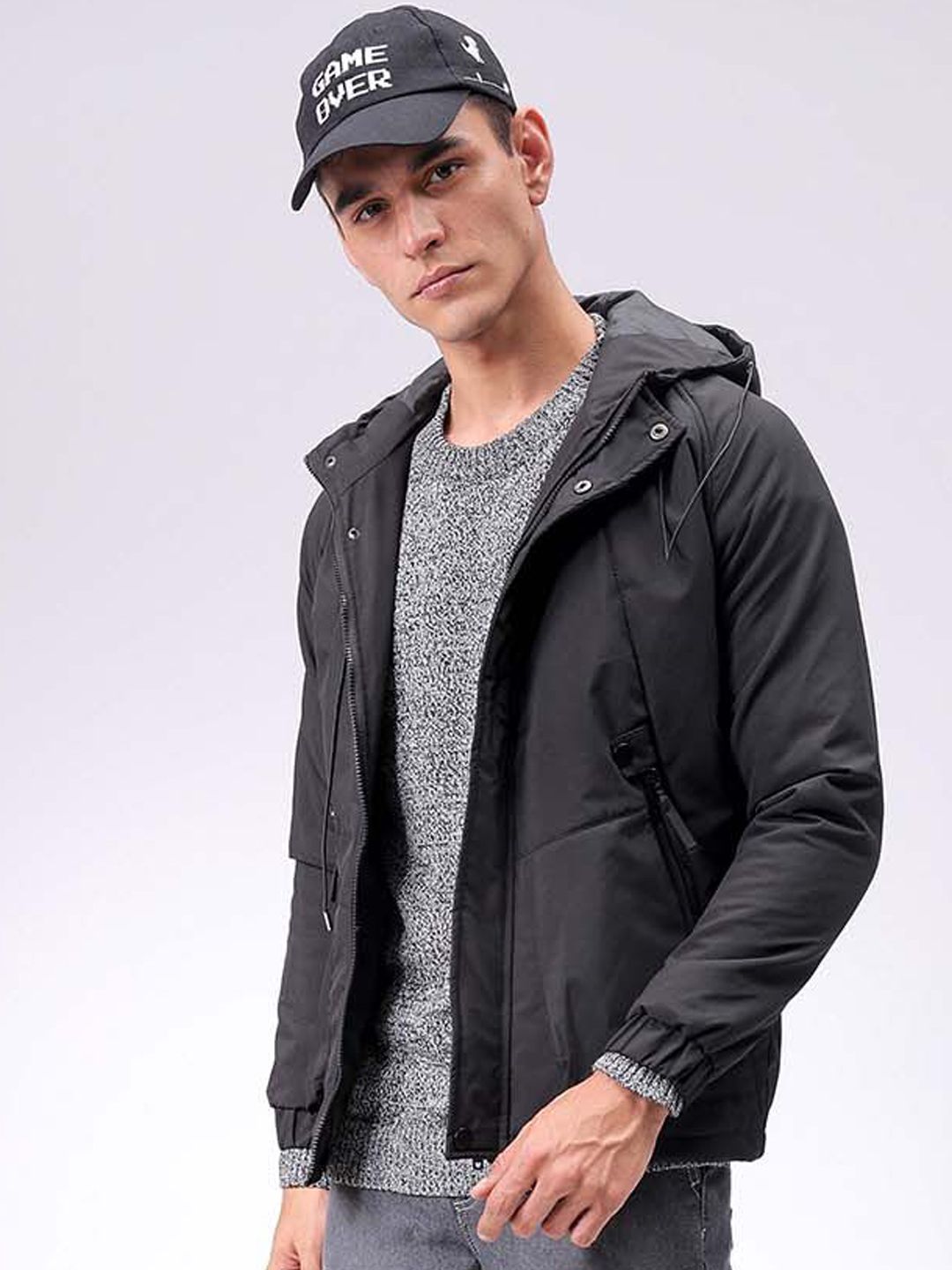 The Indian Garage Co Men Hooded Solid Puffer Utility Jacket