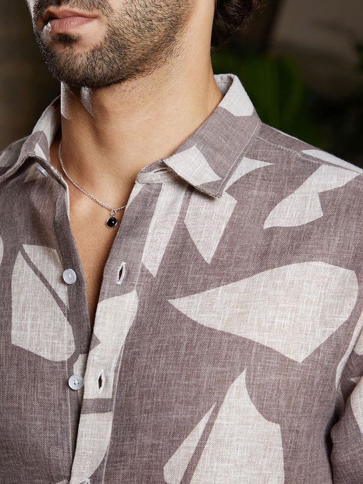 Campus Sutra Men Comfort Spread Collar Abstract Printed Linen Casual Shirt