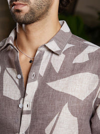 Campus Sutra Men Comfort Spread Collar Abstract Printed Linen Casual Shirt