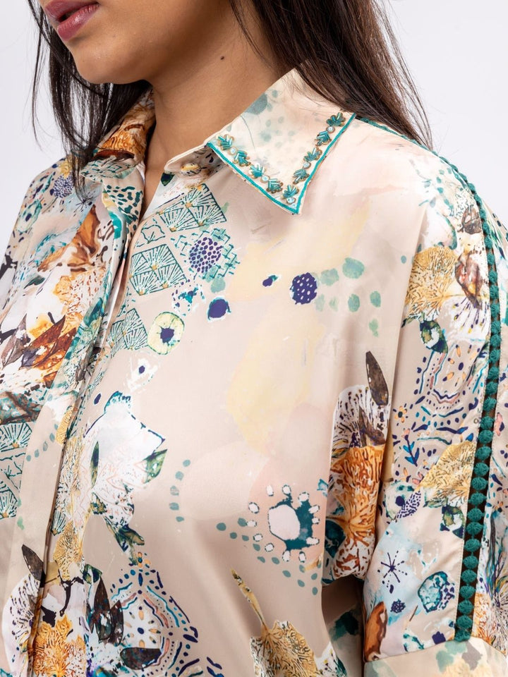 Mamicha Printed Shirt Collar Shirt & Trousers Co-Ords