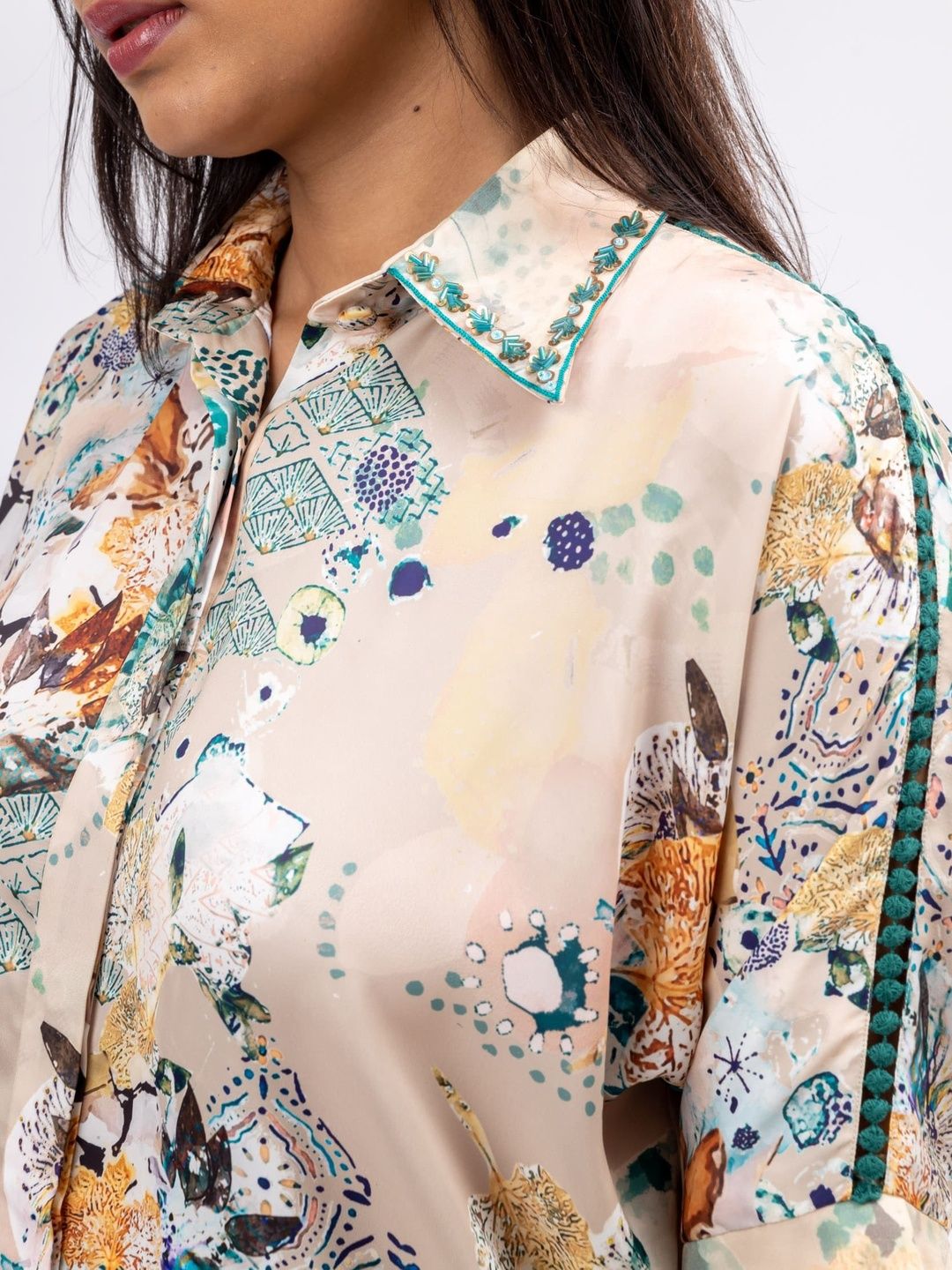 Mamicha Printed Shirt Collar Shirt & Trousers Co-Ords