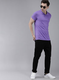 THE BEAR HOUSE Men Purple Polo Collar Pure Cotton Slim Fit T-shirt