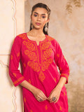 Rumah Wanita Chikankari Magenta Cotton Chikankari Sulam Kurta