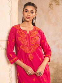 Rumah Wanita Chikankari Magenta Cotton Chikankari Sulam Kurta