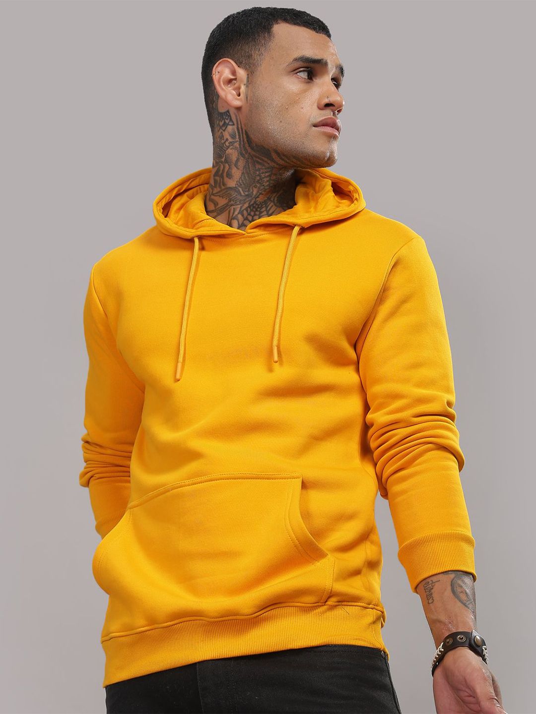 ADRO Lelaki Cotton Solid Hooded Pullover Sweatshirt