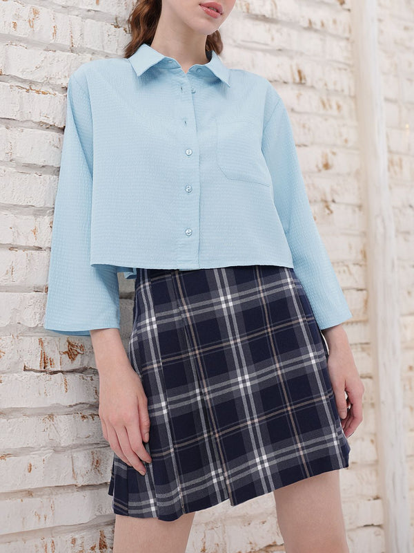 DressBerry Playful Allusion Seersucker Relaxed Fit Crop Shirt