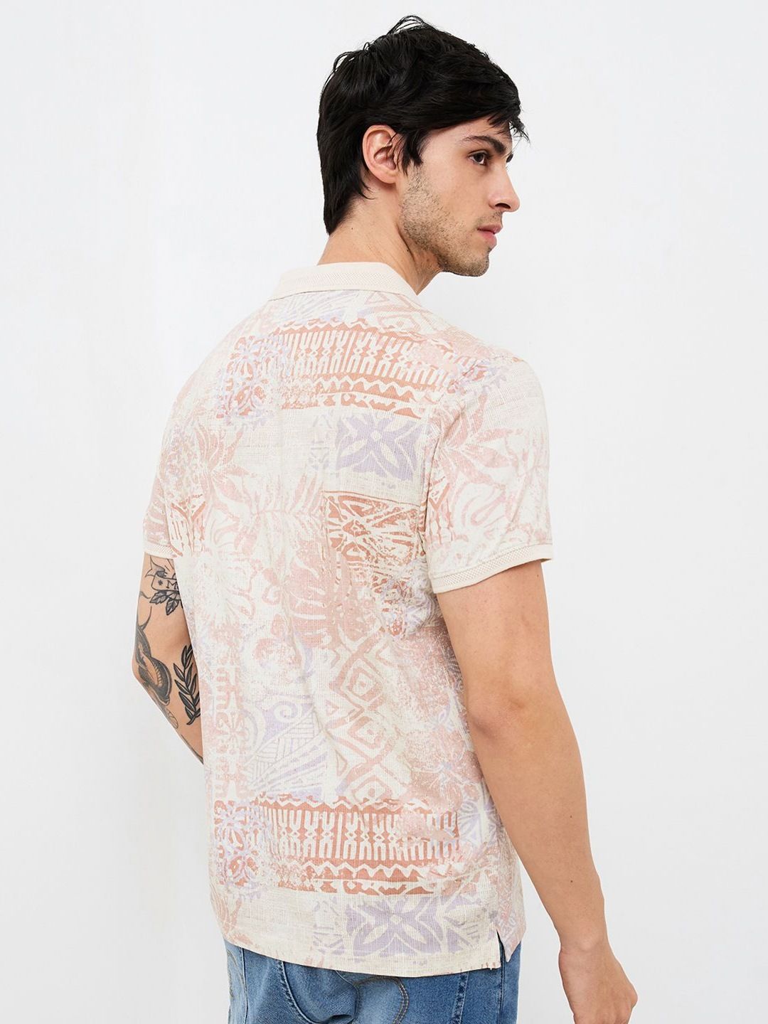 SPYKAR Men Abstract Printed Polo Collar Cotton Slim Fit T-shirt