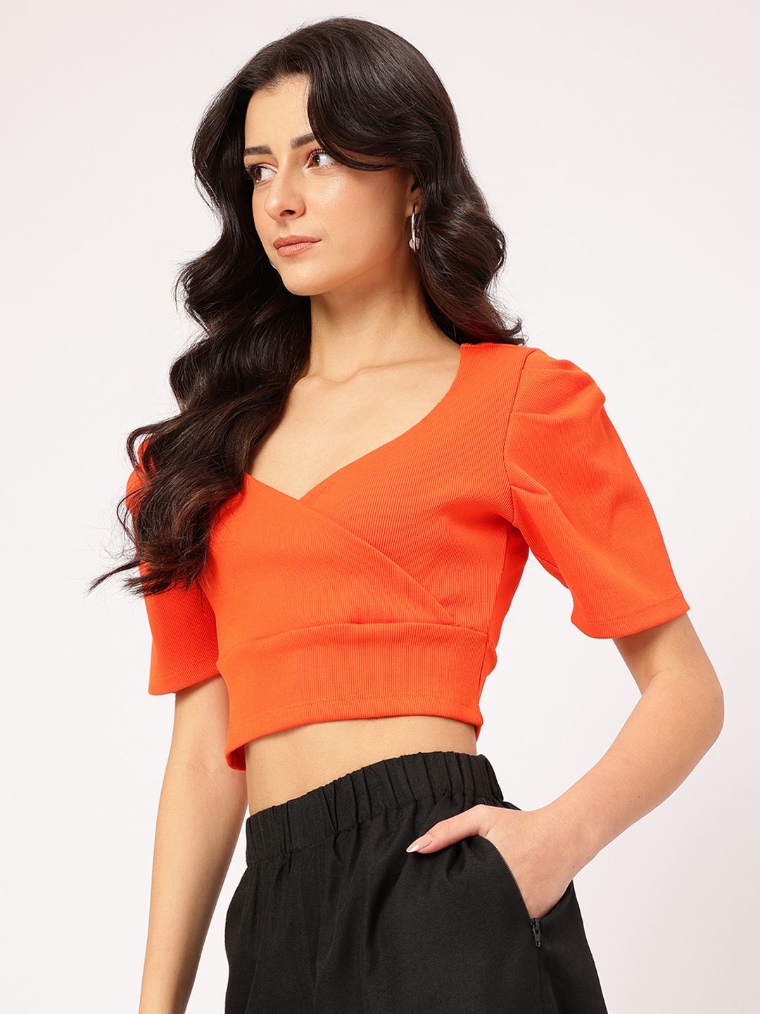 DressBerry Sweetheart Style Ribbed Wrap Crop Top