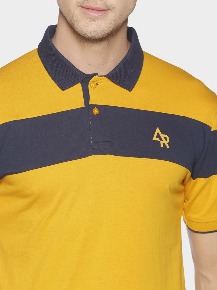 ADRO Men Colourblocked Polo Collar Cotton T-shirt