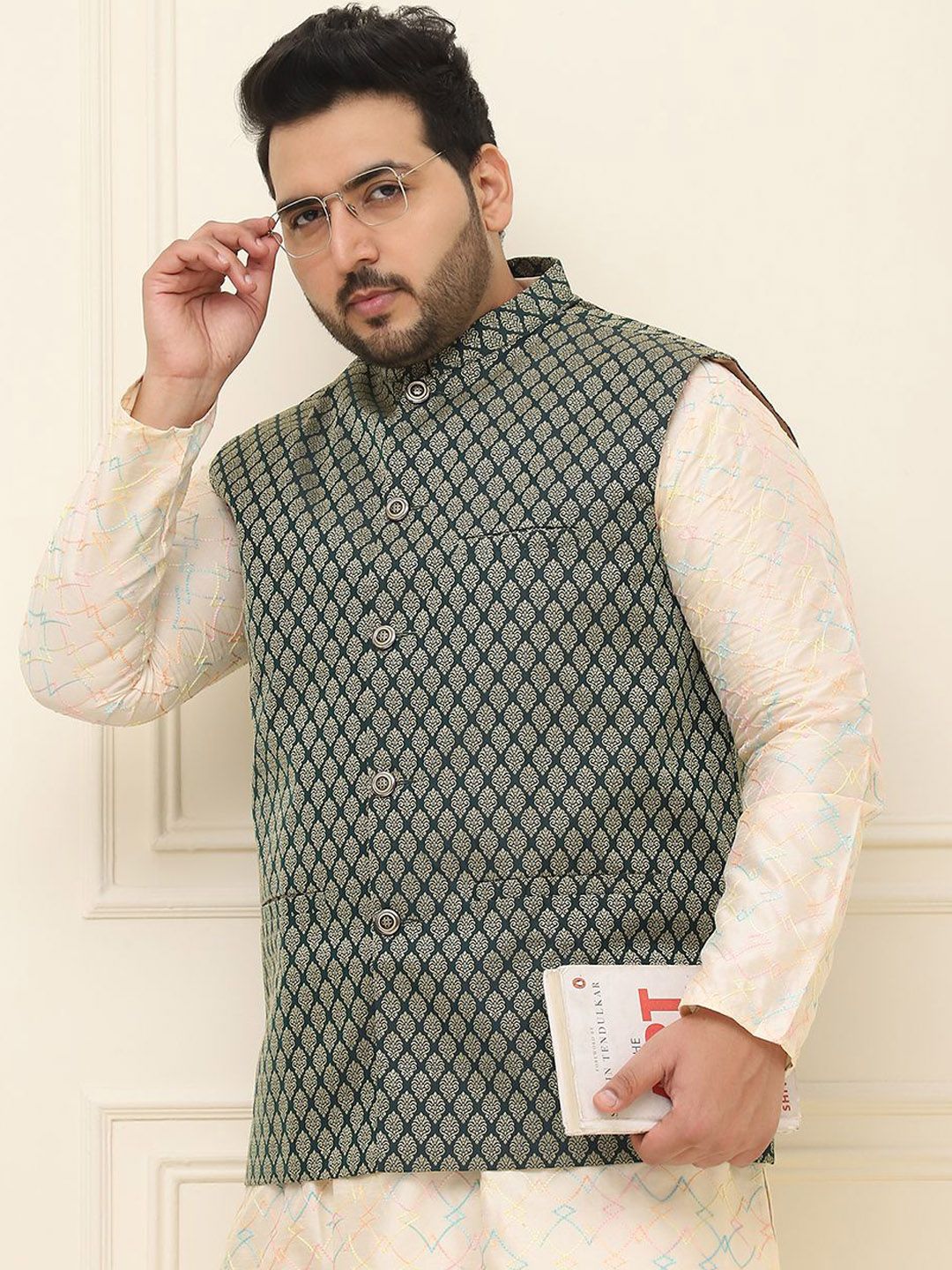 SOJANYA PLUS Men Printed Nehru Plus Size Jacket