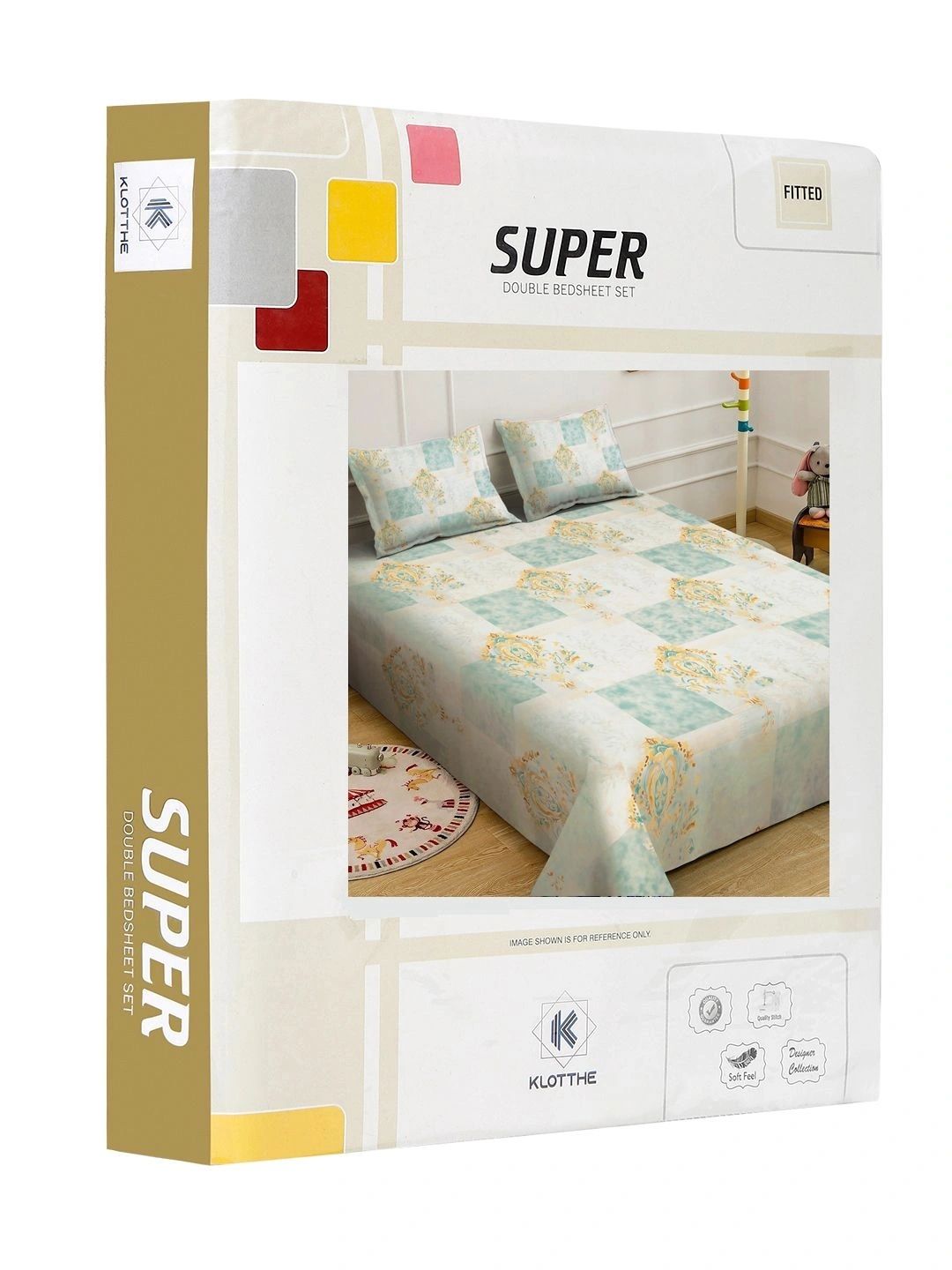 KLOTTHE Green Geometric Printed Fitted 400 TC King 7D Bedsheet with 2 Pillow Covers