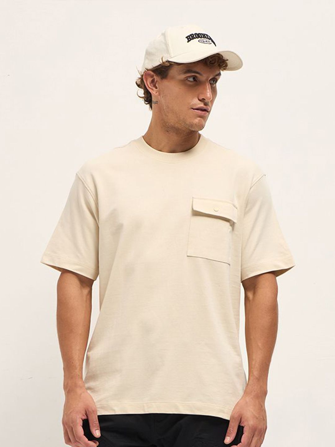 THE BEAR HOUSE Men Typography Printed Round Neck Oversized T-shirt