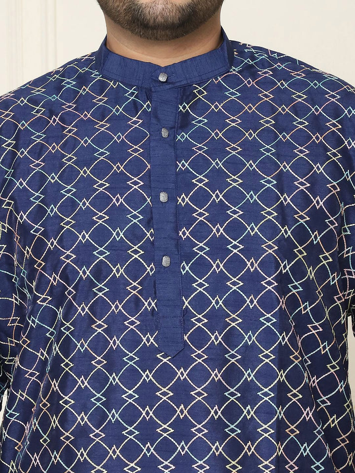 SOJANYA PLUS Geometric Embroidered Thread Work Silk Cotton Straight Kurta with Pyjamas