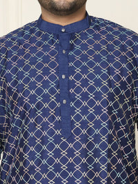 SOJANYA PLUS Geometric Embroidered Thread Work Silk Cotton Straight Kurta with Pyjamas