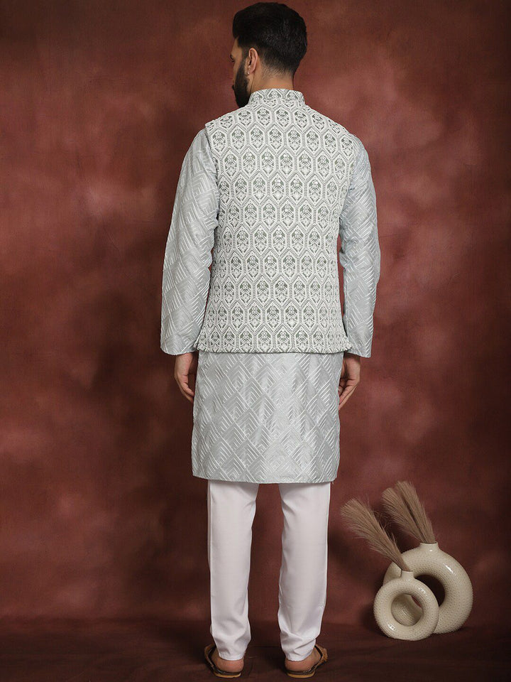 Anouk Embroidered Regular Thread Work Kurta Churidar with Nehru jacket