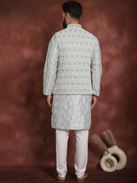 Anouk Embroidered Regular Thread Work Kurta Churidar with Nehru jacket
