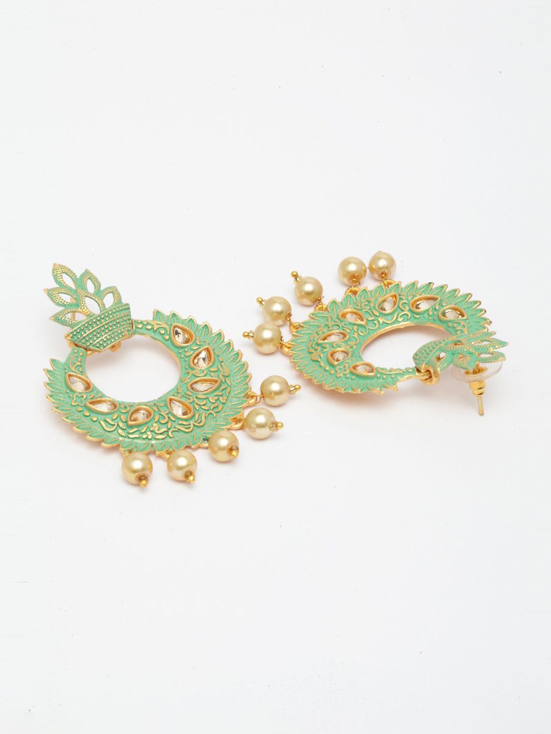 Anouk Gold Plated Cubic Zirconia Studded Crescent Shaped Chandbalis