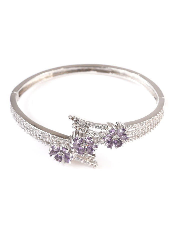 Anouk Silver-Plated Cubic Zirconia Studded Kada Bracelet