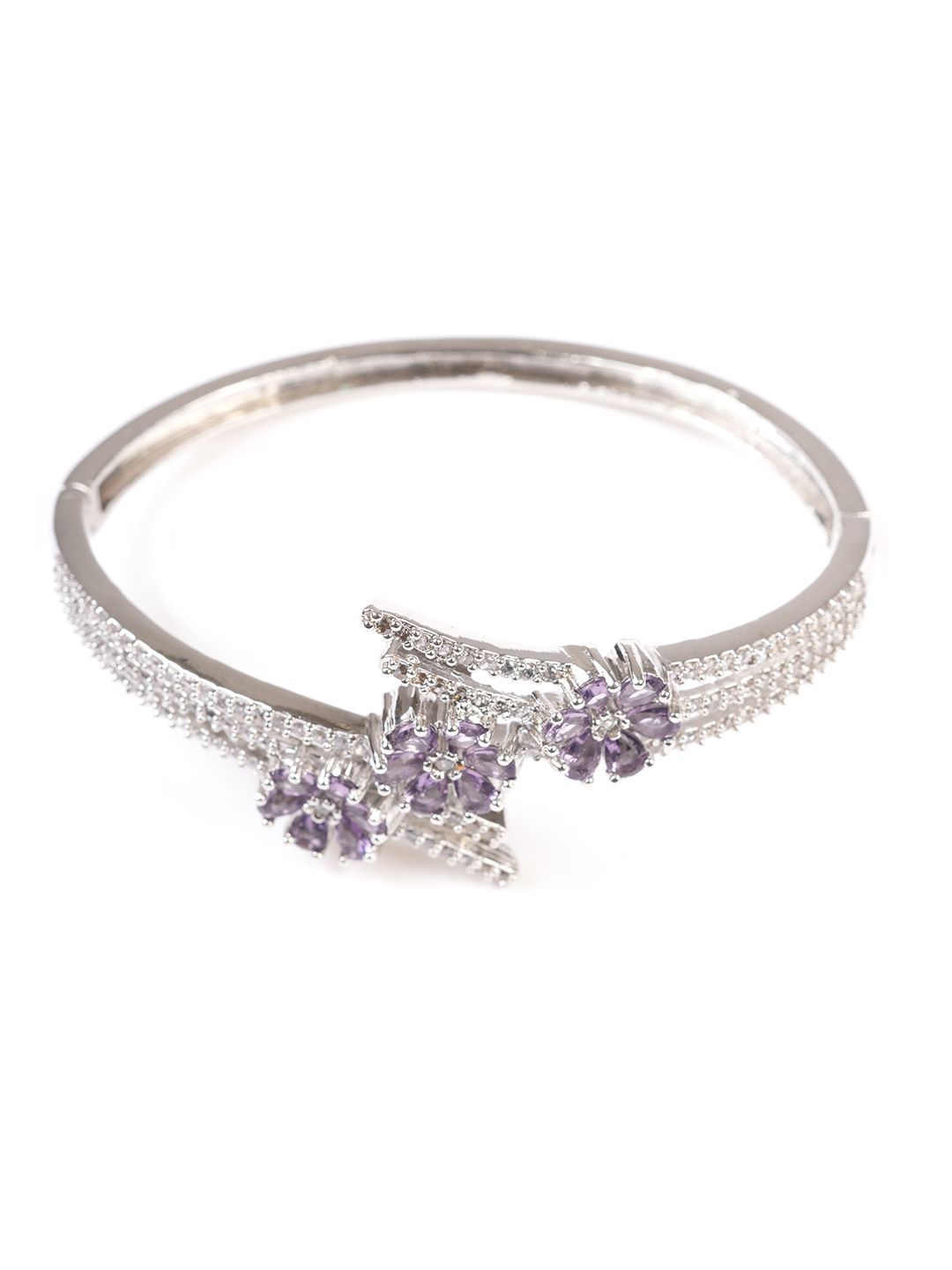 Anouk Silver-Plated Cubic Zirconia Studded Kada Bracelet