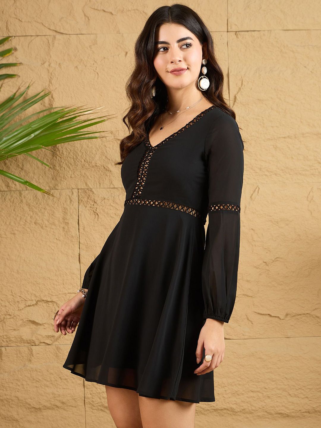 Berrylush Women Bishop Sleeve A-Line Mini Dress