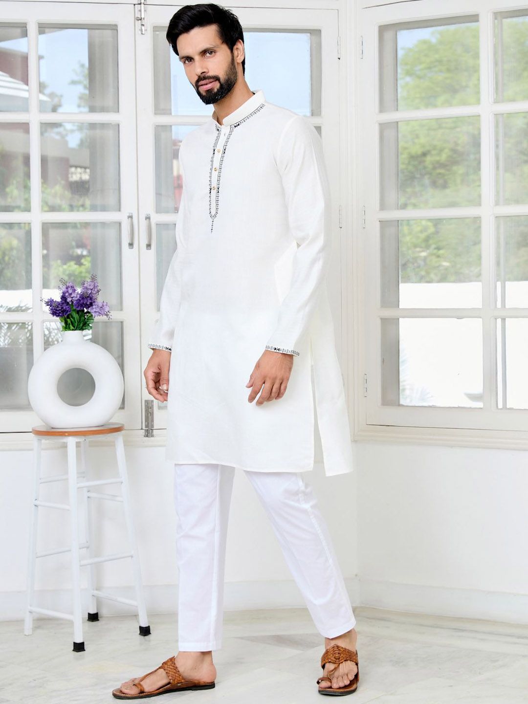 See Designs Men Geometric Embroidered Kurta with Pyjama