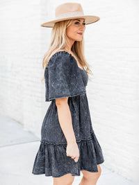 all about you Flared Sleeve Denim Fit & Flare Dress
