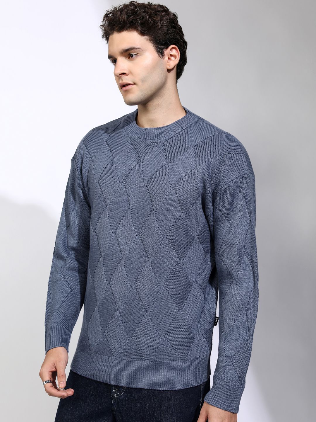 HIGHLANDER Men Open Knit Self Design Pullover