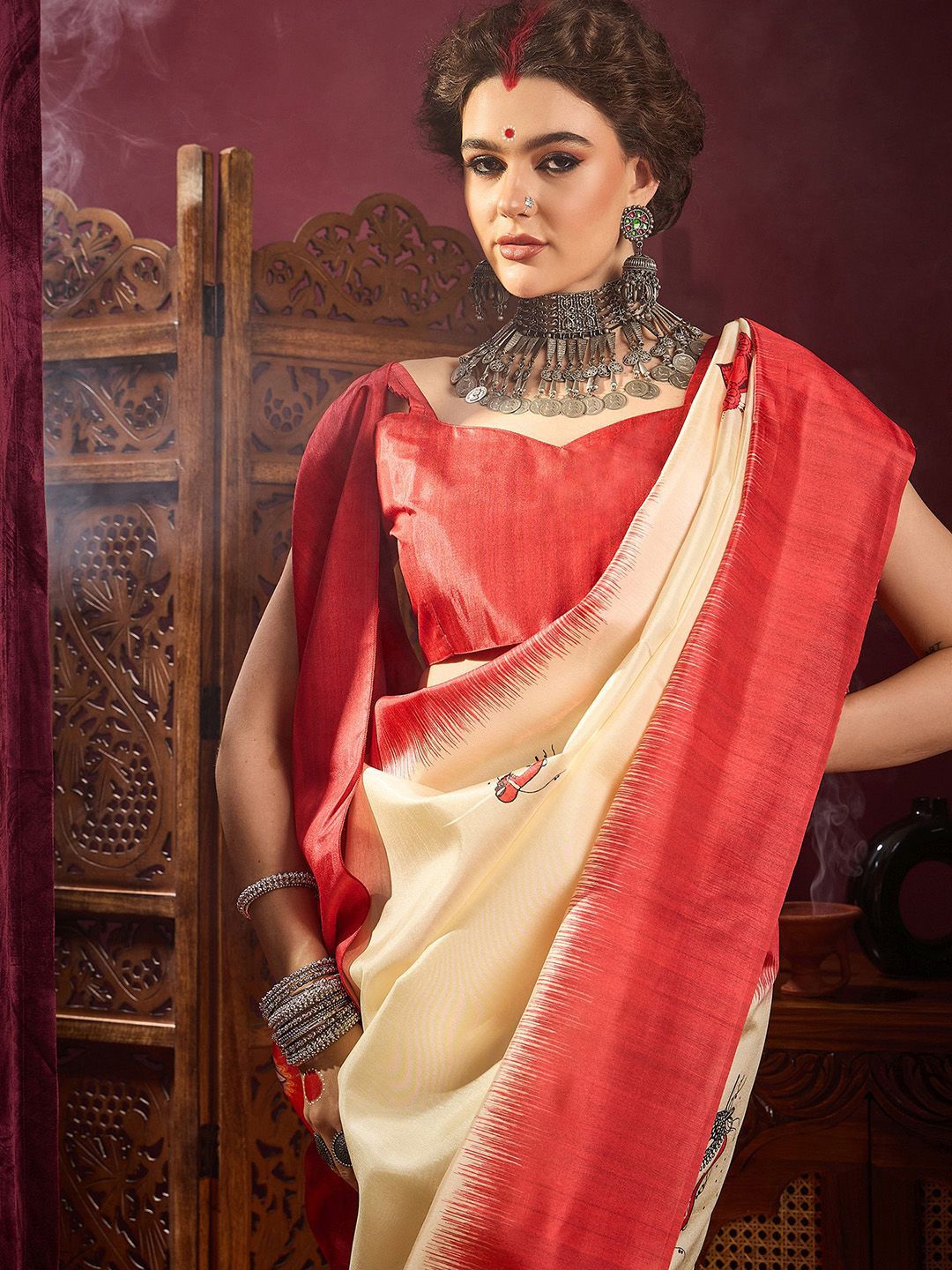 Saree mall Ethnic Motifs Printed Durga Puja Saree