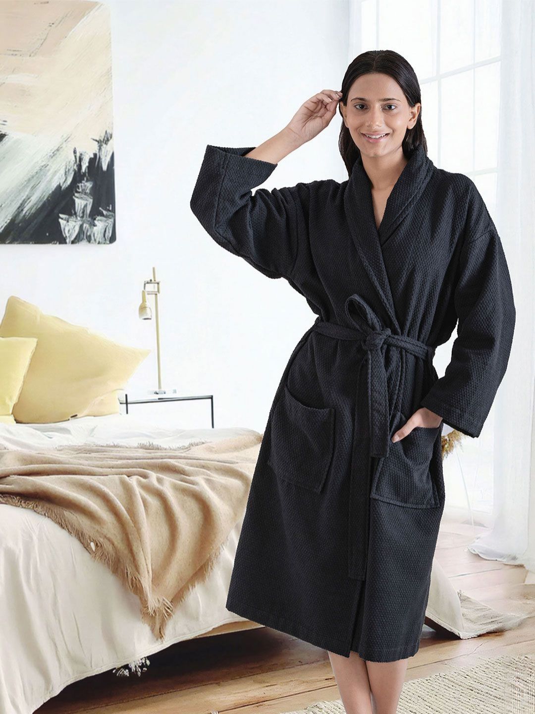MYTRIDENT Blue 240 GSM Pure Cotton Bath Robe