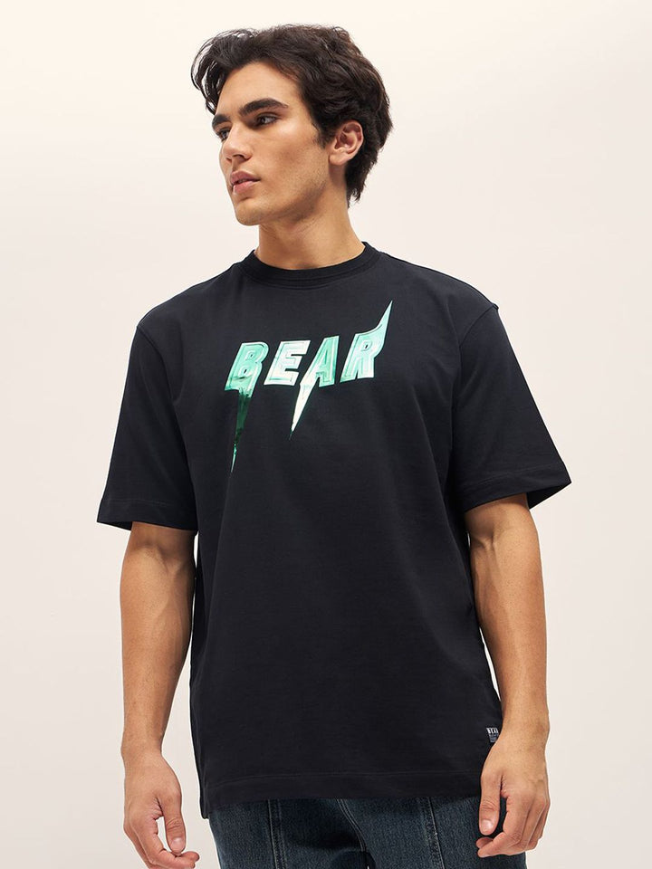 THE BEAR HOUSE Men Graphic Printed Round Neck Cotton Oversized T-shirt