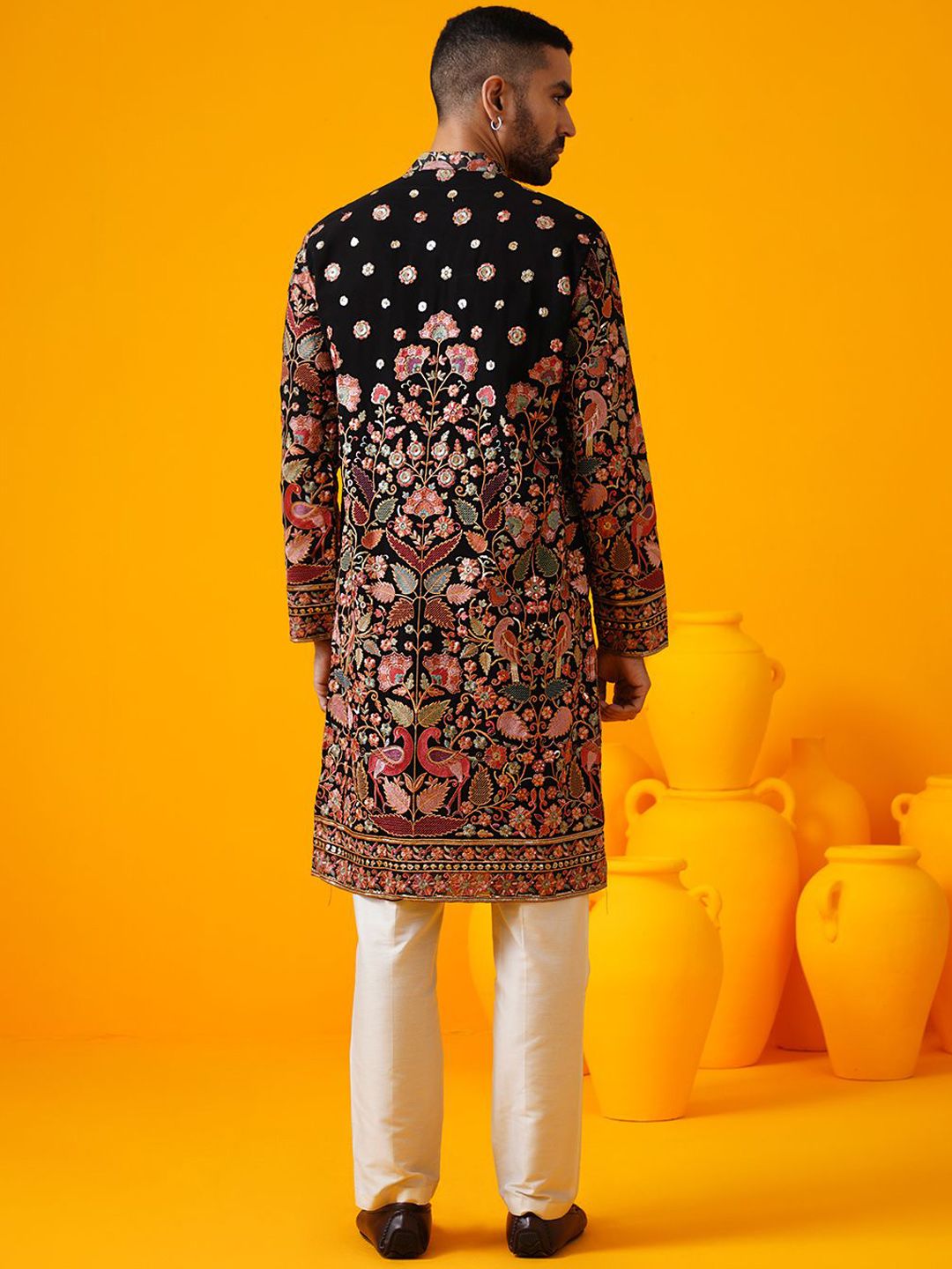 SOJANYA LUXE Sulam Bunga Labuci Mandarin Kolar Lurus Georgette Kurta