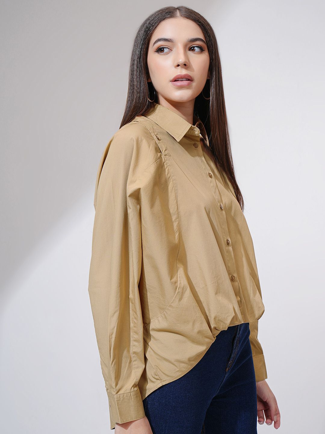 Tokyo Talkies Women Solid Dropshoulder Oversized Fit Shirt