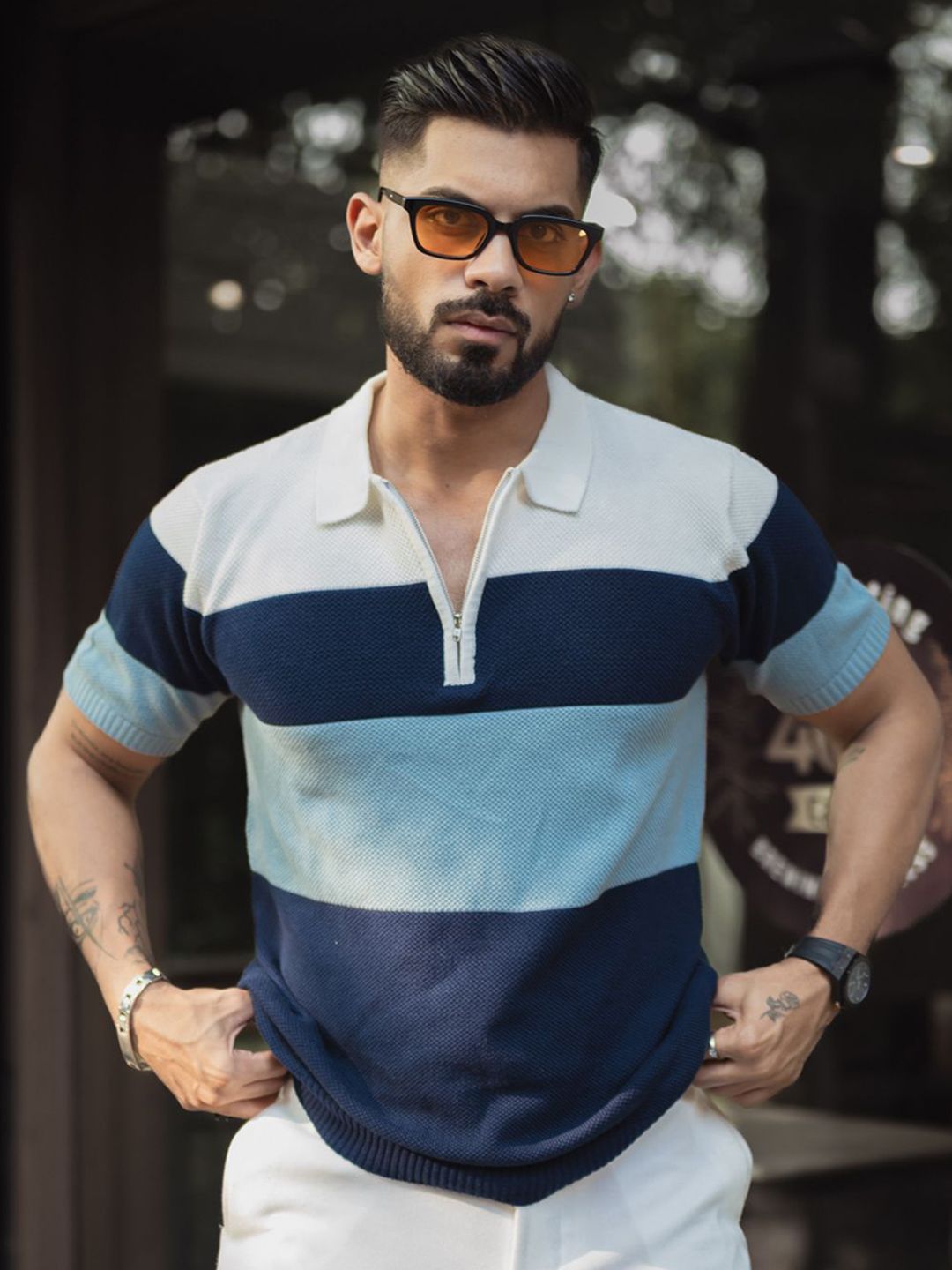 Powerlook Men Striped Polo Collar T-shirt