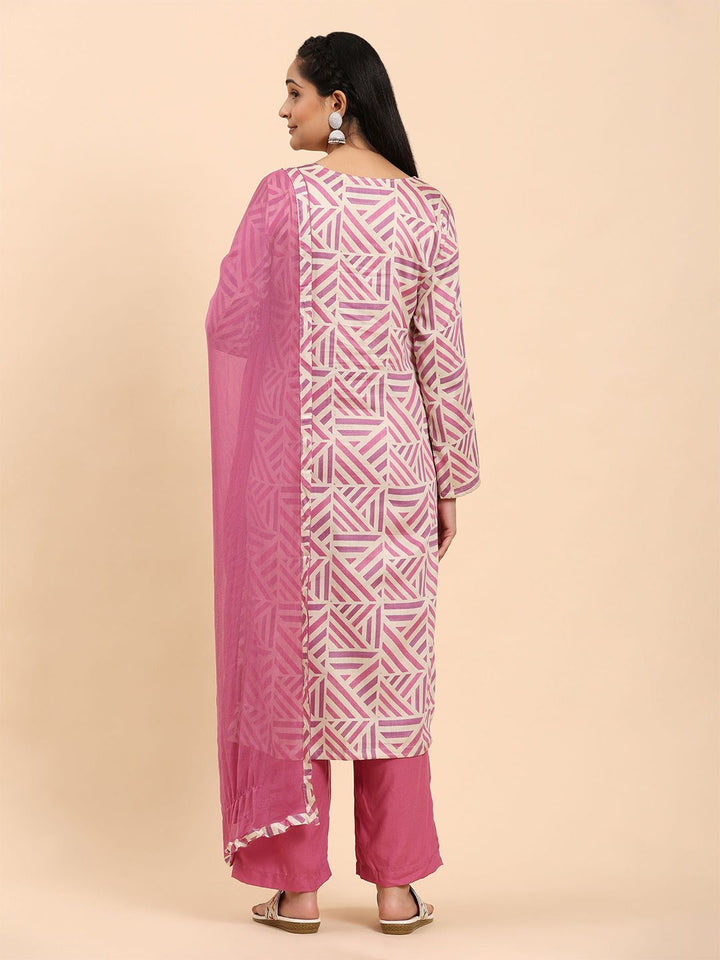 Mamicha Wanita Bercetak Kurta Kapas Tulen Biasa dengan Seluar & Dengan Dupatta