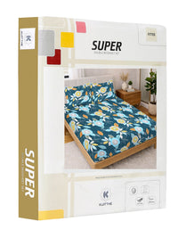 KLOTTHE Biru & Putih Bercetak 300 TC Cadar Katil Double Dengan 2 Sarung Bantal- 2.5 m x 2.25 m