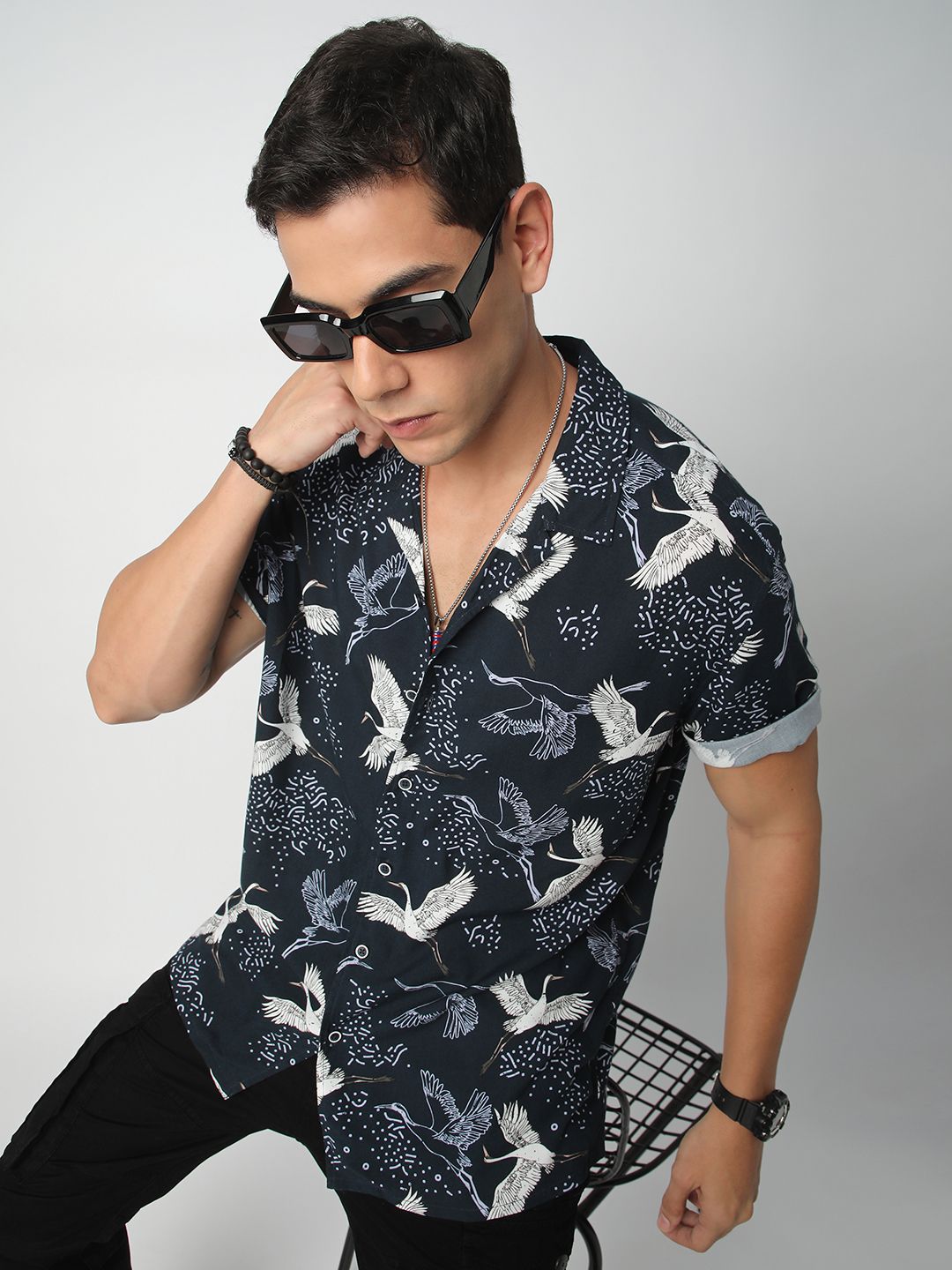 VASTRADO Men Classic Cuban Collar Floral Printed Oversized Casual Shirt