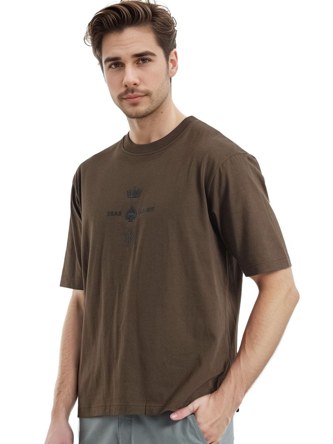 RARE RABBIT Men Graphic Printed Round Neck Cotton T-shirt