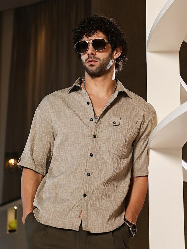 Campus Sutra Men Classic Oversized Fit Spread Collar Textured Casual Shirt