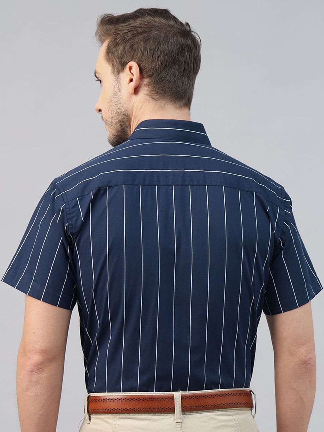 Hancock Men Slim Fit Opaque Striped Pure Cotton Formal Shirt