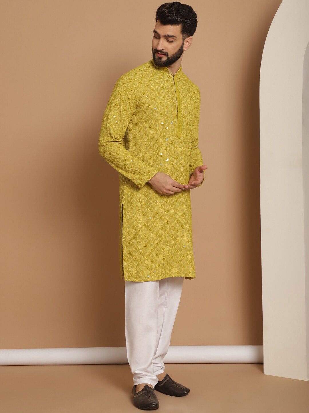 Anouk Sequinned Embroidered Regular Pure Cotton Kurta & Churidar