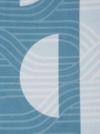 KLOTTHE Blue Geometric Cotton 300 TC Fitted Single Fine Bedsheet with a Pillow Cover-87 x 59 inches