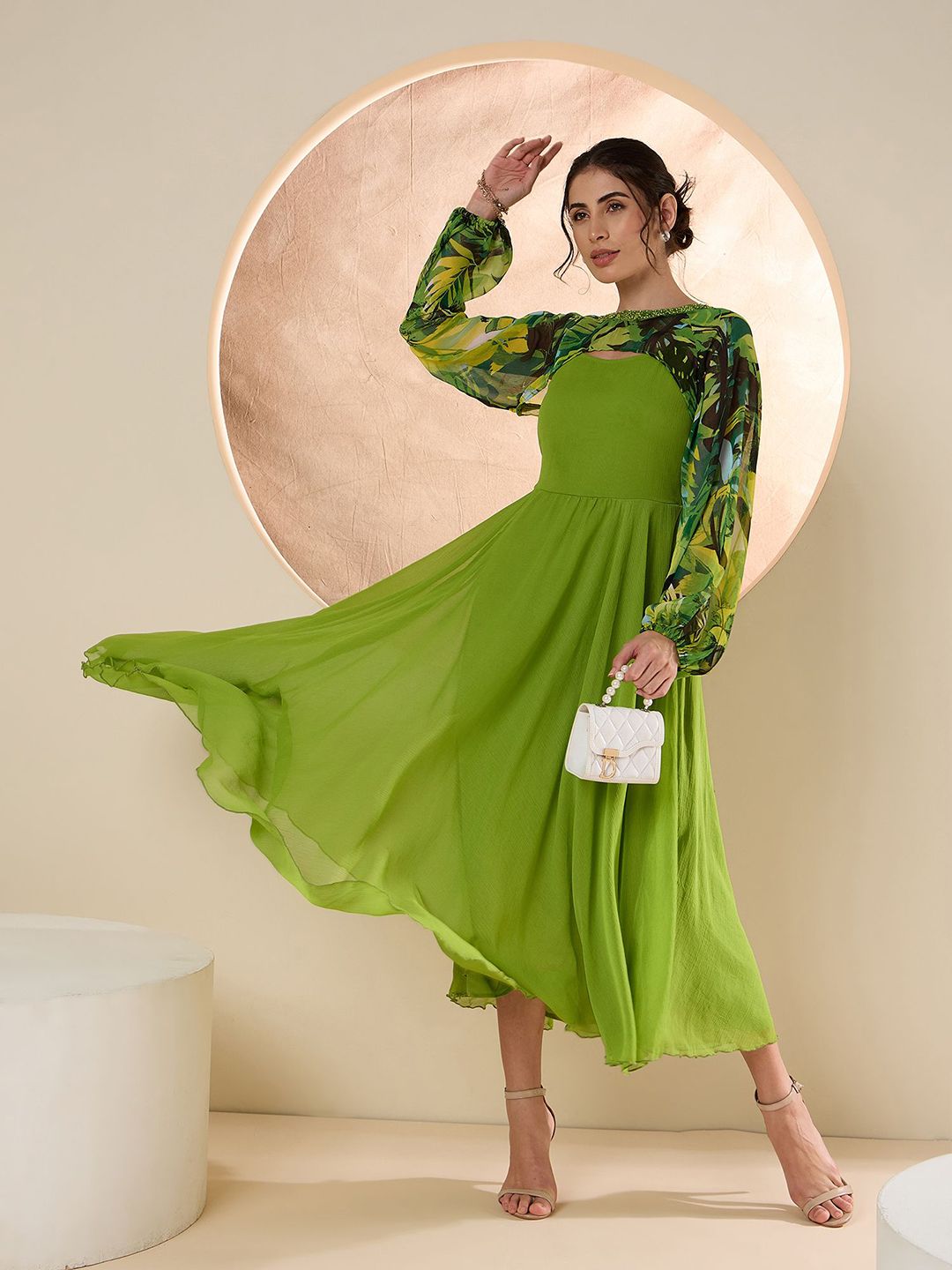 Antheaa Chiffon Embellished Maxi Dress