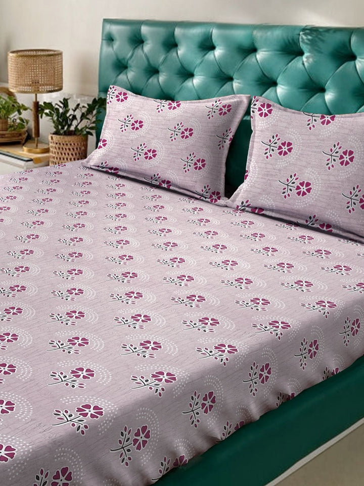 Myntra Elegant Homes Pink & White Floral 400 TC King Bedsheet with 2 Pillow Covers